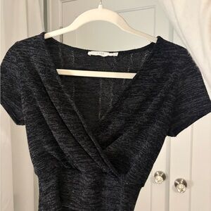 Nordstrom Black and Heathered Gray Wrap-Style Short Sleeve Top